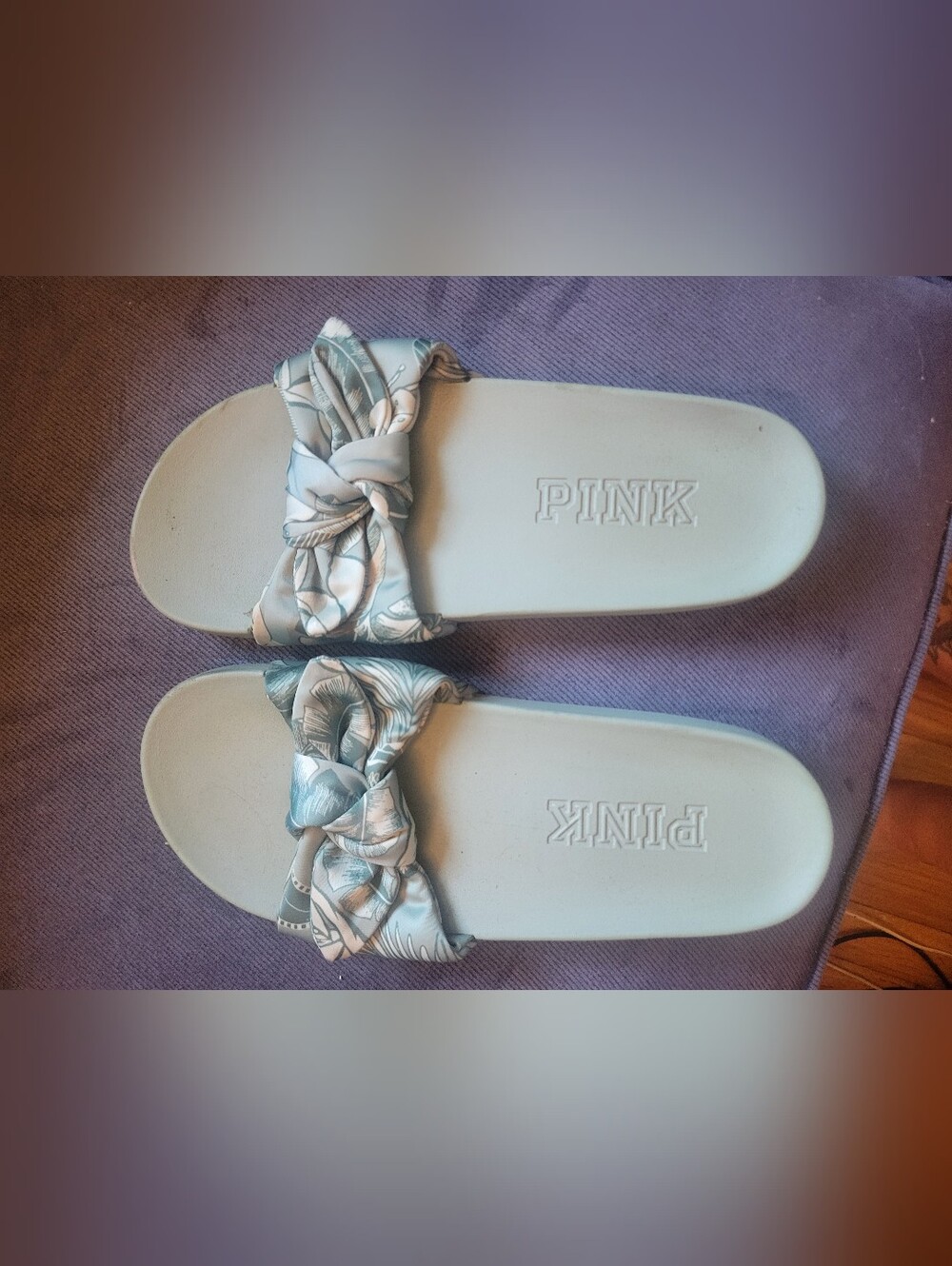 PINK Victoria's Secret Powder Green Knotted Slide Sandals
